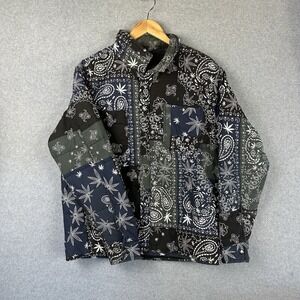 Eighty Eight Mens XL Blue Paisely Hemp Leaf Bandanna quilted jacket